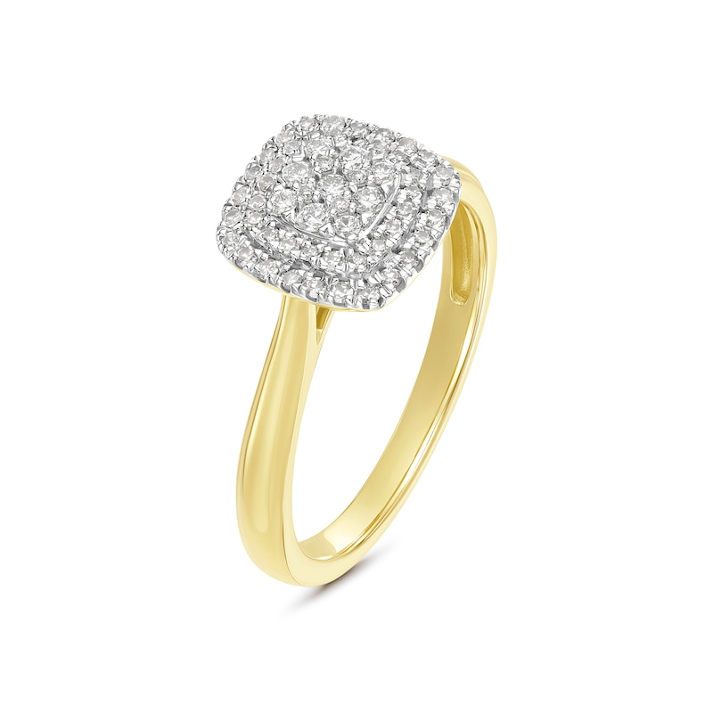 Engagement Ring 9ct Yellow Gold Cushion Cluster 0.25ct Diamond Ring, view 2