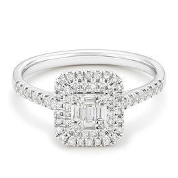Engagement Ring 9ct White Gold Emerald Shaped Cluster 0.33ct Diamond Ring