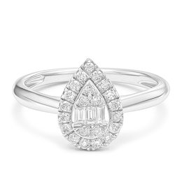 Engagement Ring 9ct White Gold Pear Shaped Cluster 0.25ct Diamond Ring