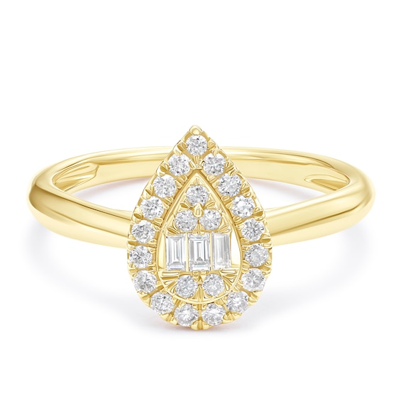 Engagement Ring 9ct Yellow Gold Pear Shaped Cluster 0.25ct Diamond Ring