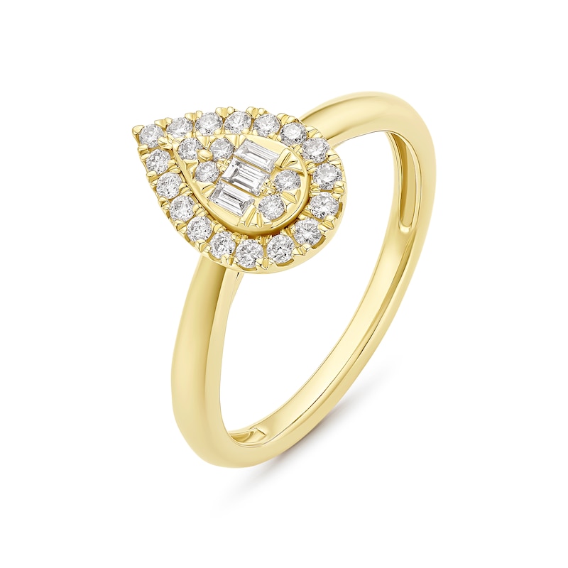 Engagement Ring 9ct Yellow Gold Pear Shaped Cluster 0.25ct Diamond Ring, view 2