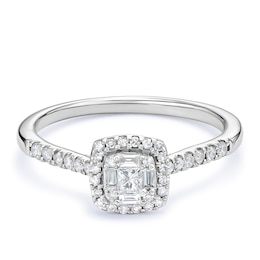 Engagement Ring 9ct White Gold Cushion Cluster 0.25ct Diamond Ring