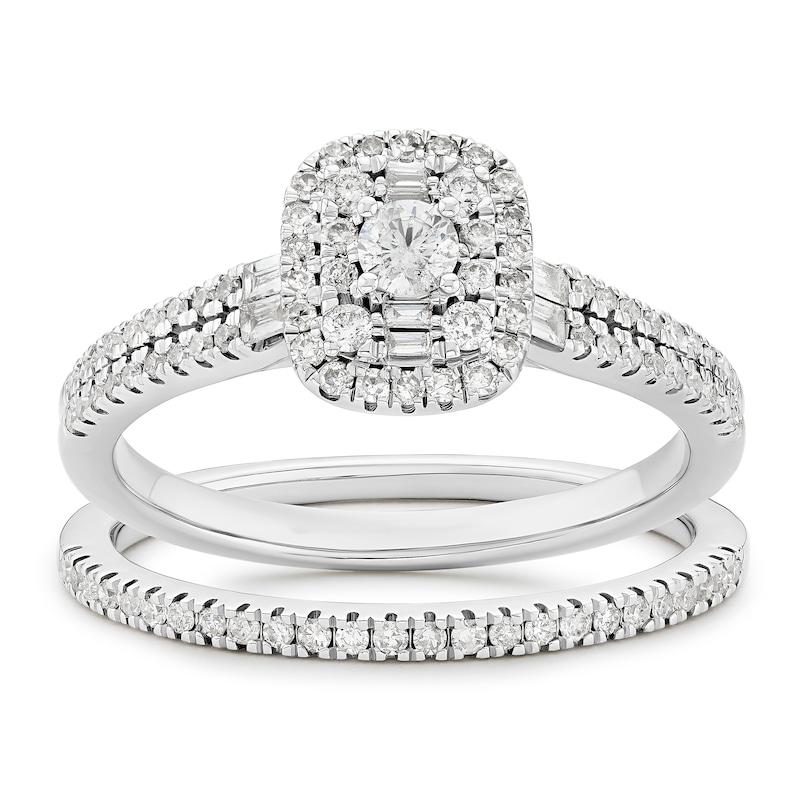 Main Image 1 of Engagement Ring 9ct White Gold Bridal Set 0.50ct Diamond Ring
