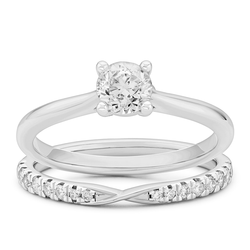 Main Image 1 of Engagement Ring 9ct White Gold Bridal Set 0.66ct Diamond Ring