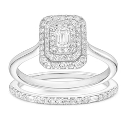 Engagement Ring 9ct White Gold Bridal Set 0.50ct Diamond Ring