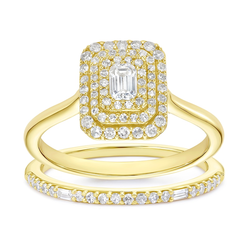 Main Image 1 of Engagement Ring 9ct Yellow Gold Bridal Set 0.50ct Diamond Ring