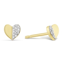 9ct Yellow Gold Diamond Round Heart Earrings
