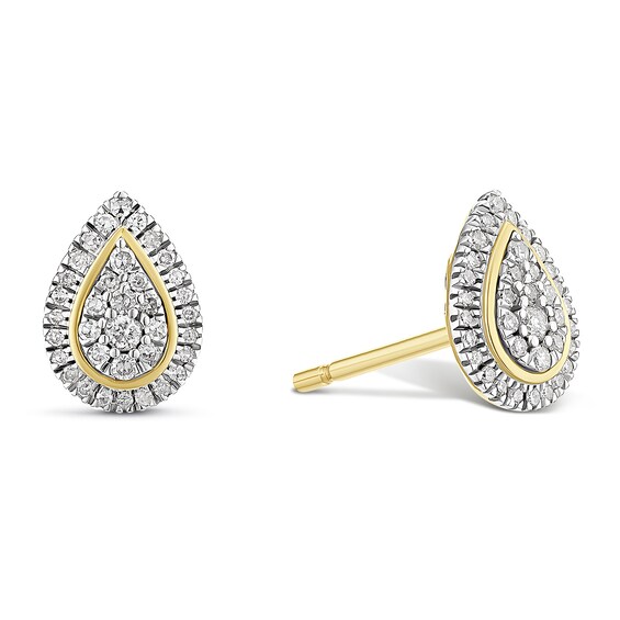 9ct Yellow Gold 0.15ct Diamond Pear Shaped Stud Earrings