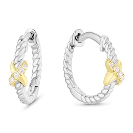 Sterling Silver & 9ct Yellow Gold Diamond Round Hoop Earrings