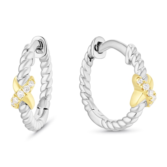 Sterling Silver & 9ct Yellow Gold Diamond Round Hoop Earrings