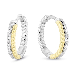 Sterling Silver & 9ct Yellow Gold Diamond Round Hoop Earrings