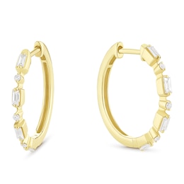 9ct Yellow Gold 0.25ct Diamond Baguette Hoop Earrings