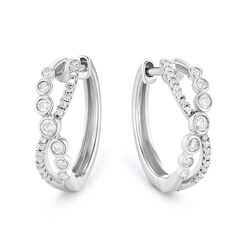 Main Image 1 of Sterling Silver 0.20ct Diamond Crossover Hoop Earrings