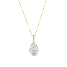 9ct Yellow Gold 0.15ct Diamond Pear Shaped Pendant Necklace