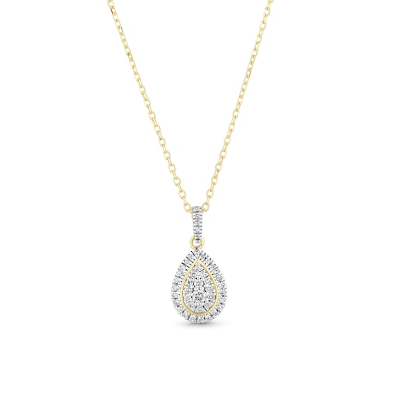 9ct Yellow Gold 0.15ct Diamond Pear Shaped Pendant Necklace