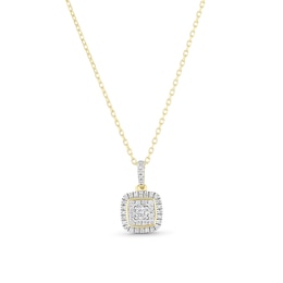 9ct Yellow Gold 0.15ct Diamond Cushion Shaped Pendant Necklace