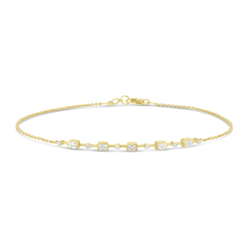 Main Image 1 of 9ct Yellow Gold 0.25ct Diamond Emerald & Round Cut Bracelet