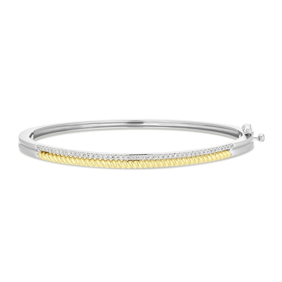 Sterling Silver 9ct Yellow Gold 0.25ct Diamond Round Bangle