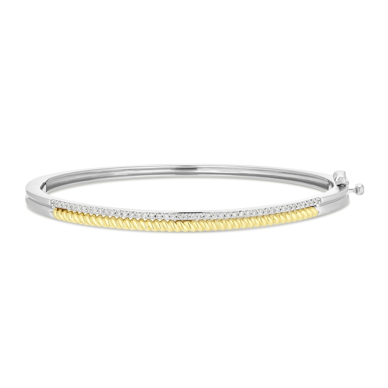 Main Image 1 of Sterling Silver 9ct Yellow Gold 0.25ct Diamond Round Bangle