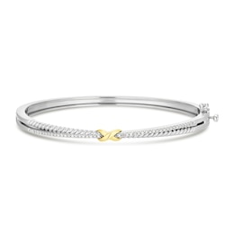 Sterling Silver & 9ct Yellow Gold 0.25ct Diamond Round Bangle
