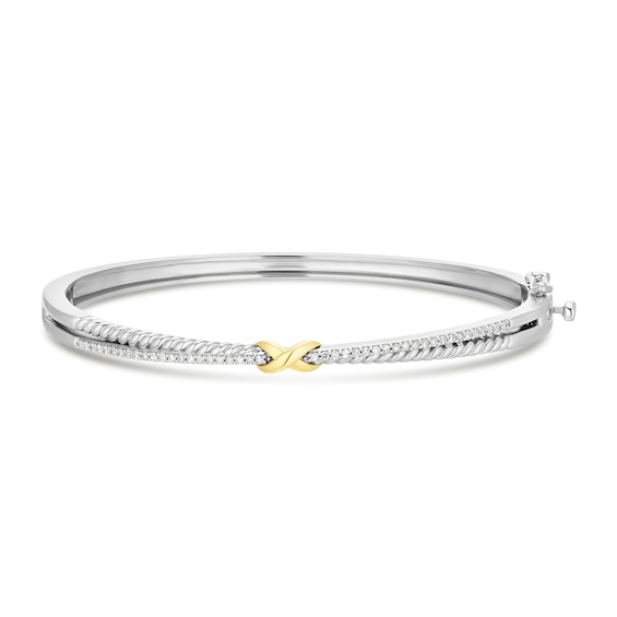 Sterling Silver & 9ct Yellow Gold 0.25ct Diamond Round Bangle