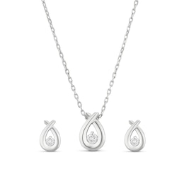 Sterling Silver Round 0.20ct Diamond Open Oval Jewellery Set