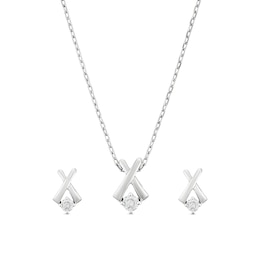 Sterling Silver Crossover Pendant & Earrings 0.20ct Diamond Jewellery Set