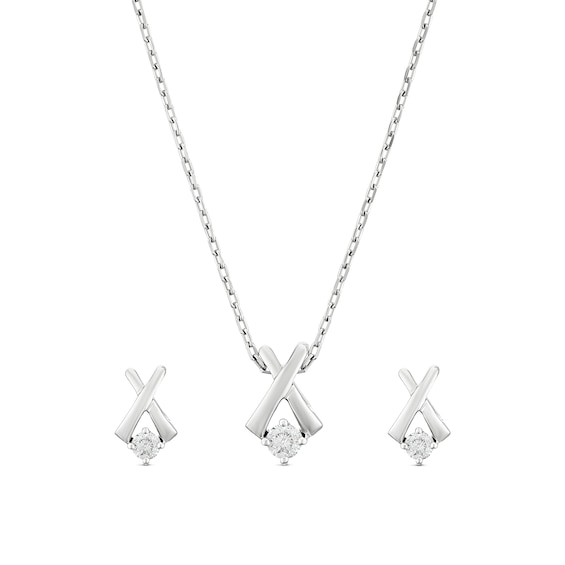 Sterling Silver Crossover Pendant & Earrings 0.20ct Diamond Jewellery Set