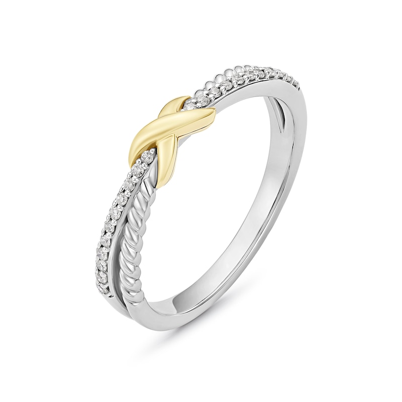 Sterling Silver & 9ct Yellow Gold Diamond Round Ring, view 2