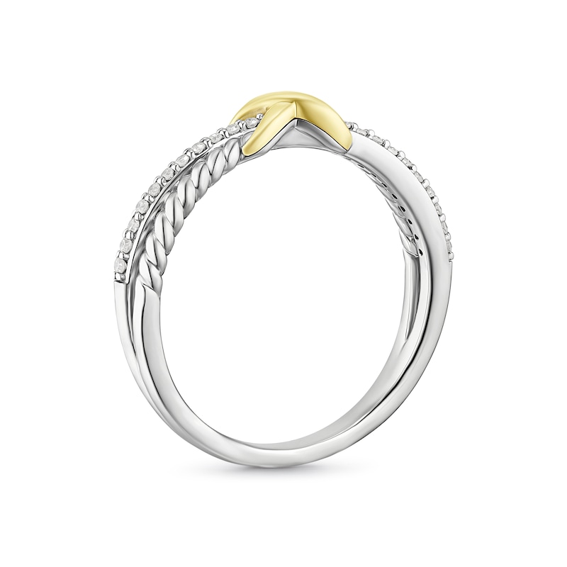 Sterling Silver & 9ct Yellow Gold Diamond Round Ring, view 3