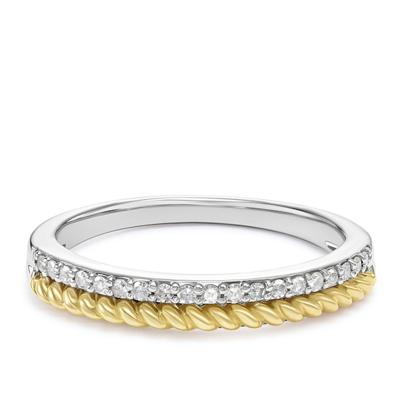 Sterling SIlver & 9ct Yellow Gold 0.10ct Diamond Two Row Ring