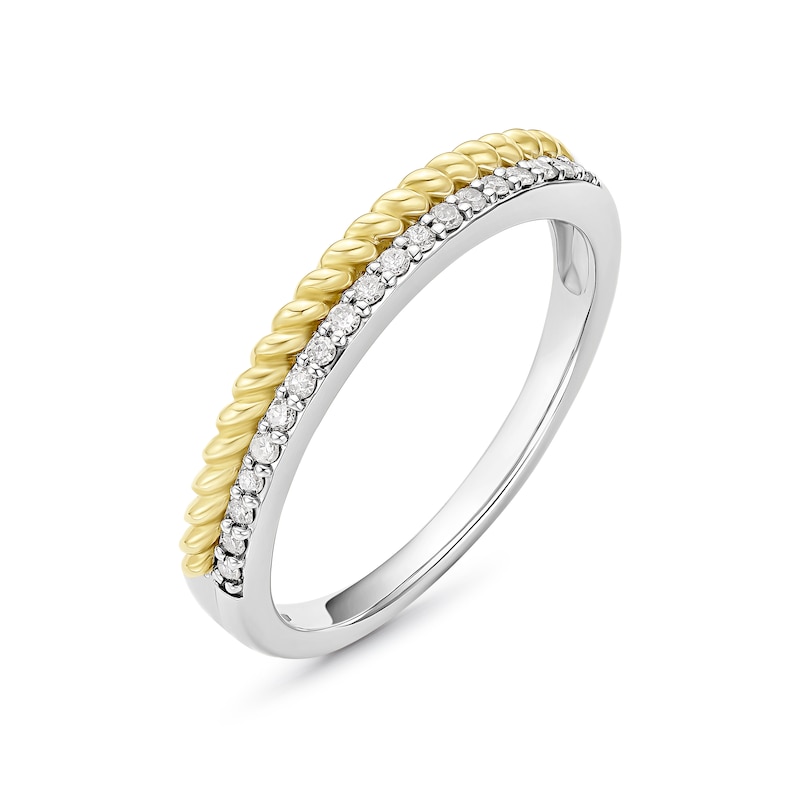 Sterling SIlver & 9ct Yellow Gold 0.10ct Diamond Two Row Ring, view 2