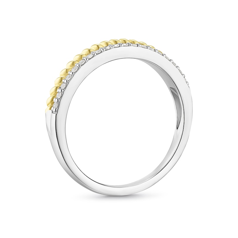 Sterling SIlver & 9ct Yellow Gold 0.10ct Diamond Two Row Ring, view 3
