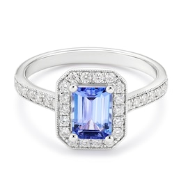 Engagement Ring 9ct White Gold Purple Tanzanite & 0.34ct Diamond Octagon Ring