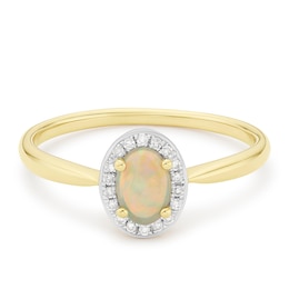 9ct Yellow Gold White Opal & Diamond Oval Shaped Halo Ring