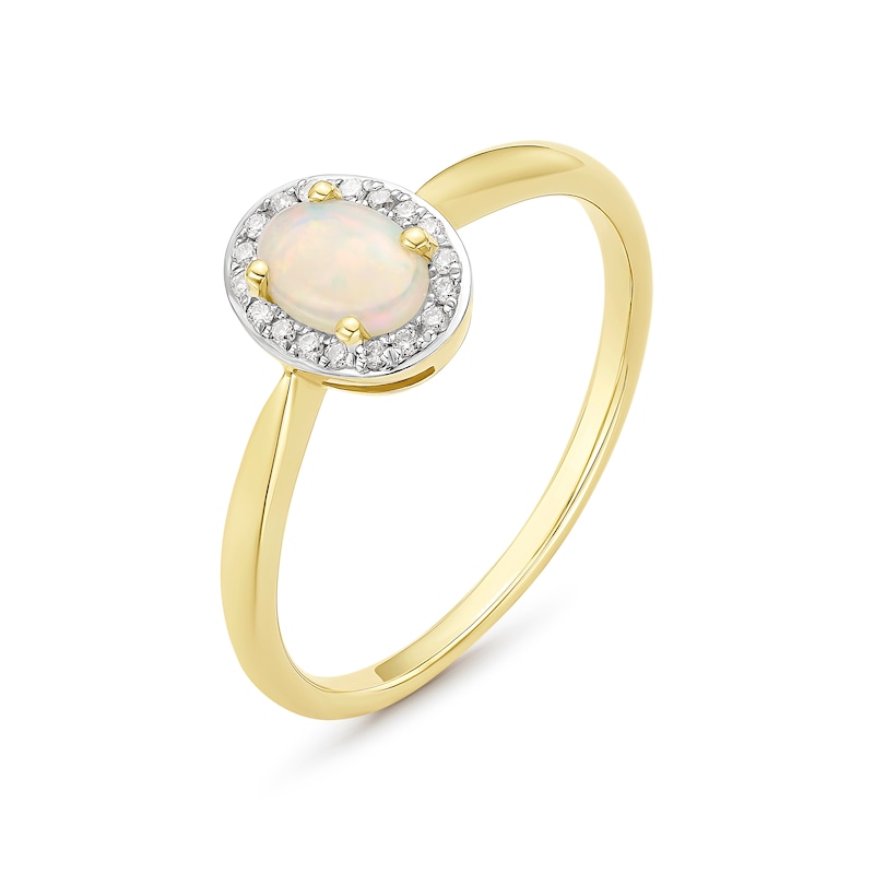 9ct Yellow Gold White Opal & Diamond Oval Shaped Halo Ring, view 2