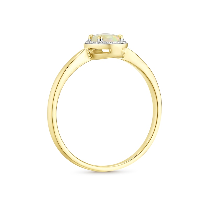 9ct Yellow Gold White Opal & Diamond Oval Shaped Halo Ring, view 3
