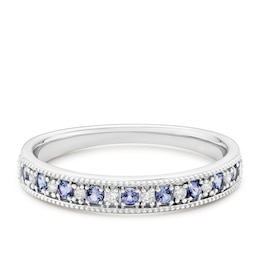 9ct White Gold Purple Tanzanite & Diamond Round Ring