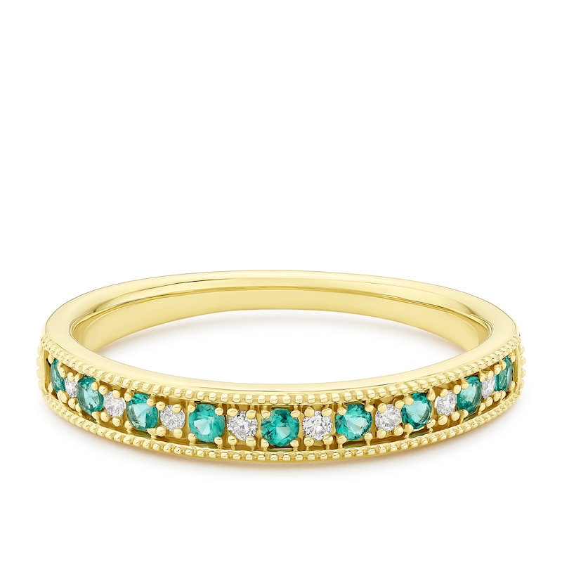 Main Image 1 of 9ct Yellow Gold Green Emerald & Diamond Round Ring