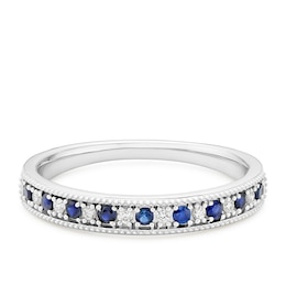 9ct White Gold Blue Sapphire & Diamond Round Eternity Ring