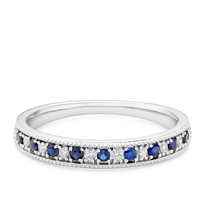 Main Image 1 of 9ct White Gold Blue Sapphire & Diamond Round Eternity Ring