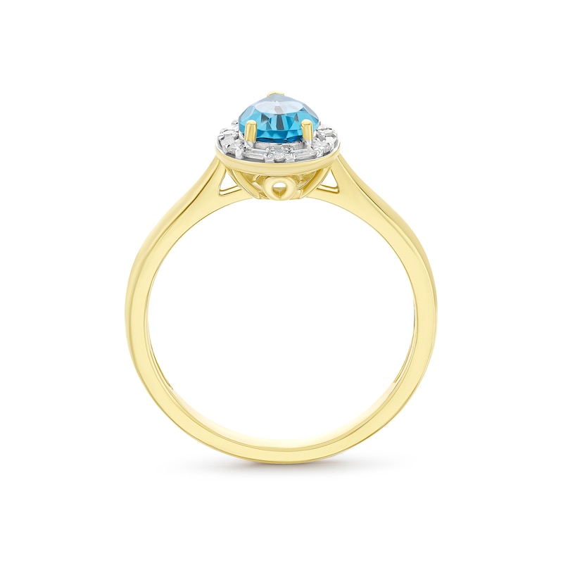 Engagement Ring 9ct Yellow Gold Swiss Blue Topaz & 0.12ct Diamond Pear Shaped Ring, view 3