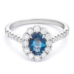 Engagement Ring 9ct White Gold London Blue Topaz & 0.50ct Diamond Oval Ring
