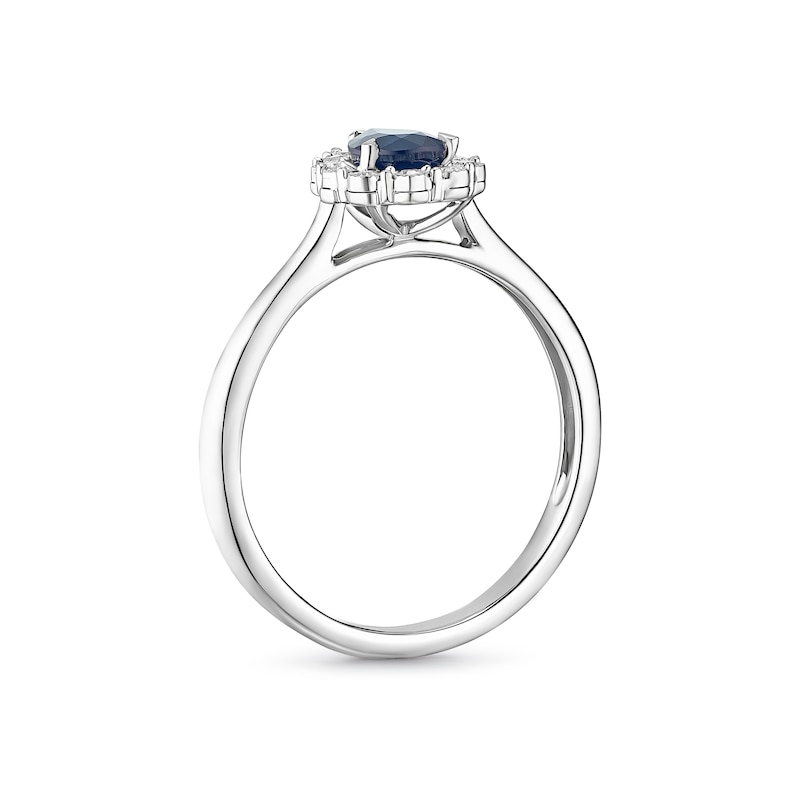 Engagement Ring 9ct White Gold Blue Sapphire & Diamond Pear Shaped Ring, view 3