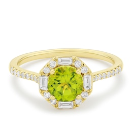 Engagement Ring 9ct Yellow Gold Peridot & 0.25ct Diamond Round Shaped Halo Ring
