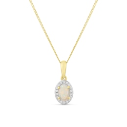 9ct Yellow Gold White Opal & Diamond Oval Pendant