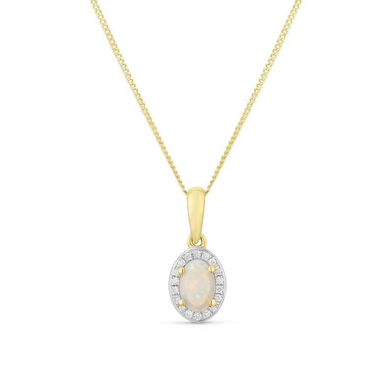 Main Image 1 of 9ct Yellow Gold White Opal & Diamond Oval Pendant