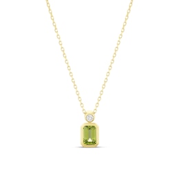 9ct Yellow Gold Green Peridot & Diamond Emerald Shaped Pendant