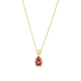 9ct Yellow Gold Red Garnet & Diamond Pear Pendant