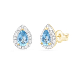 9ct Yellow Gold Swiss Blue Topaz & 0.15ct Diamond Pear Shaped Stud Earrings